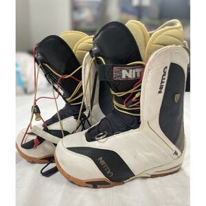 NITRO TEAM TLS snowboard Boots Men's 8.5 White Black Pre Owned Winter Sports